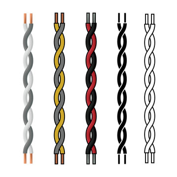 A set of wires. Twisted wires of electrical wiring. A wire for electronics. A wire is an electrical product. Vector illustration isolated on a white background for design and web.