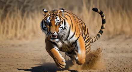 A dynamic and powerful image of a tiger in motion