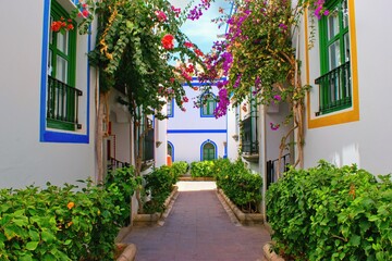 Beautiful street in Puerto Mogan town, Gran Canaria Island , Spain