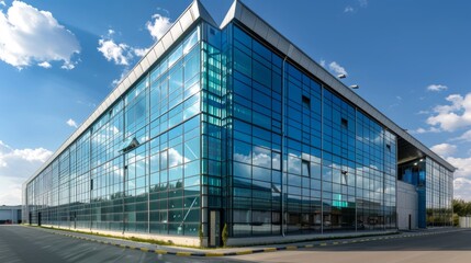 Fototapeta premium Modern large building with a glass facade on an urban street
