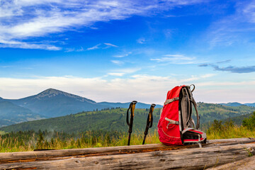 Picturesque view of mountain peaks, backpacking trip.