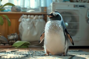 Adorable Penguin Standing in a Cozy Indoor Setting