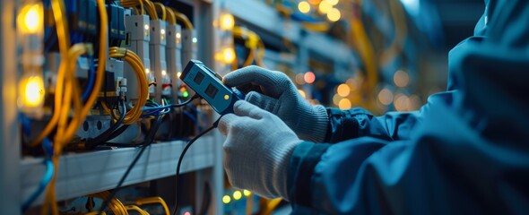 The electrical engineer uses a multimeter to test electrical installations, wiring, and protective relays.