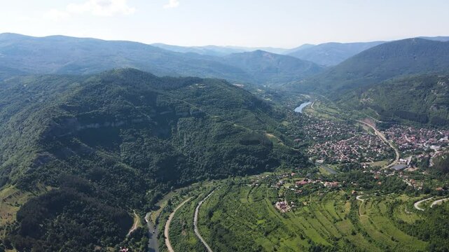 Amazing Aerial view of iskar gorge near village of Bov, Balkan Mountains, Bulgaria
