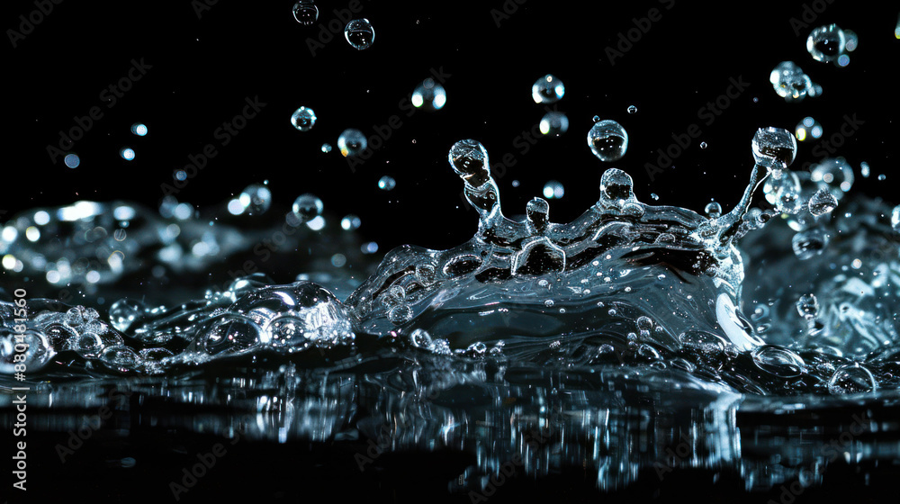 Poster fresh and bubbly: vibrant sparkling water splash with bubbles on studio background