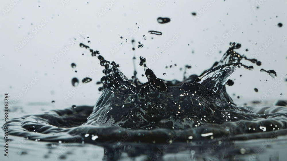 Poster Dynamic Puddle Splash with Water Droplets on Isolated Studio Background