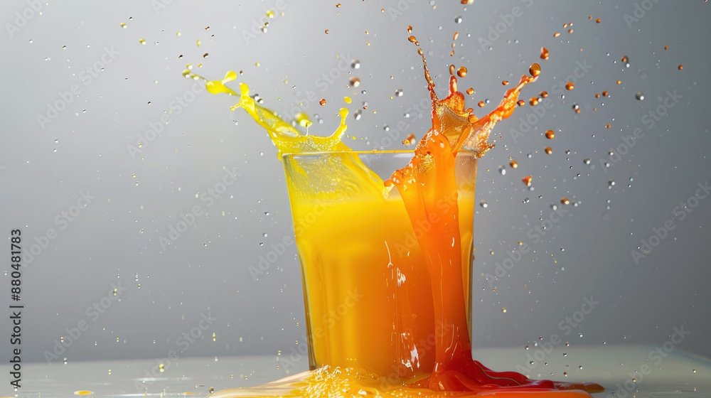 Poster vivid juice splash explosion on studio background