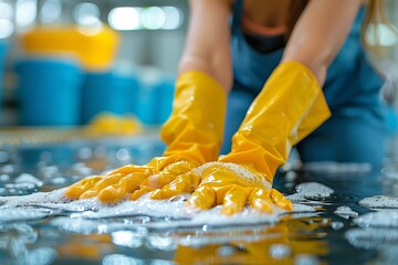 Professional Employee Cleaning with Gloves and Scouring – Concept