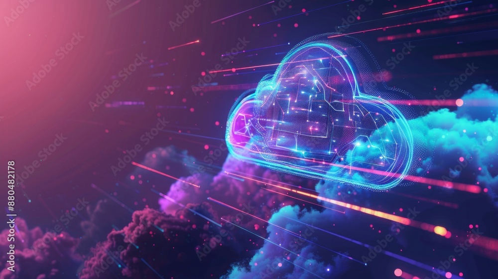 Poster cloud computing transfer of big data on the internet with futuristic digital technology concepts, fe