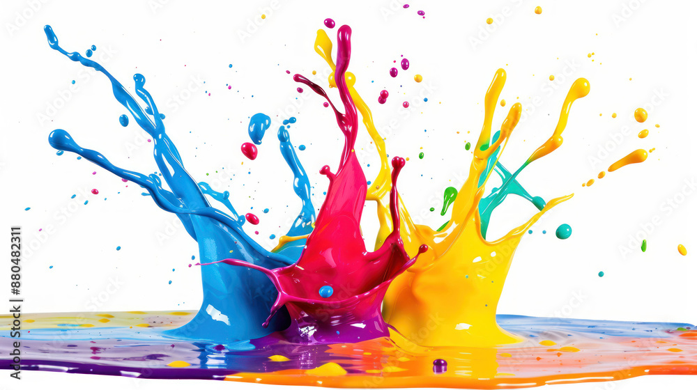 Poster vibrant paint splash in studio isolation - abstract colorful art background