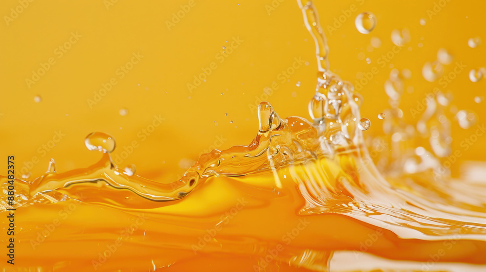 Poster vibrant juice splash with suspended droplets on studio background