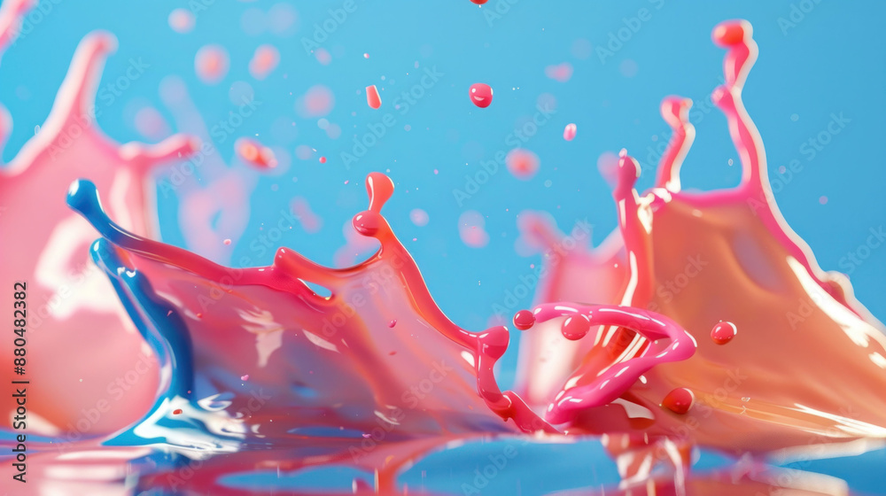 Poster colorful liquid candy splash creating abstract shapes on studio background