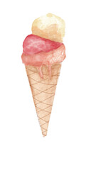 strawberry ice cream watercolor illustration