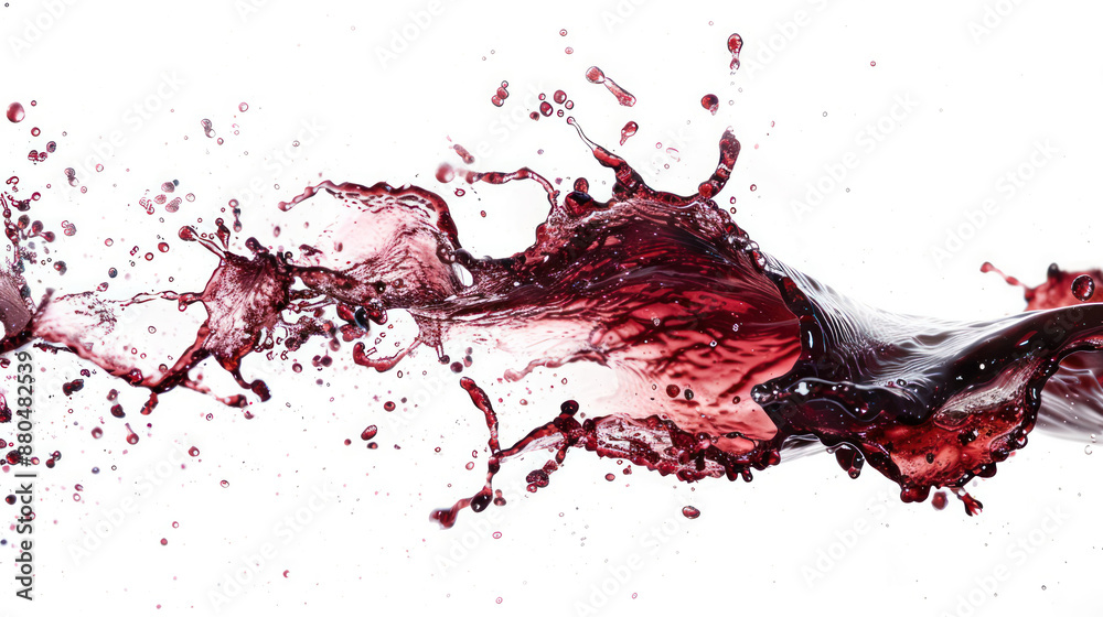 Poster dynamic wine splash motion on white studio background
