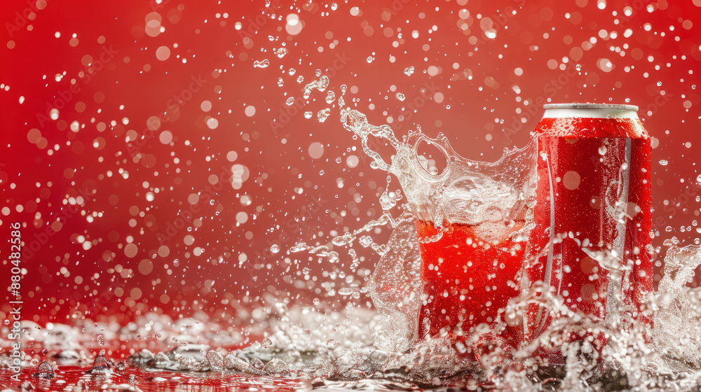 Poster Refreshing Soda Splash with Bubbles on Studio Background