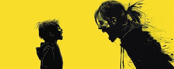 Silhouette of an adult angrily shouting at a child