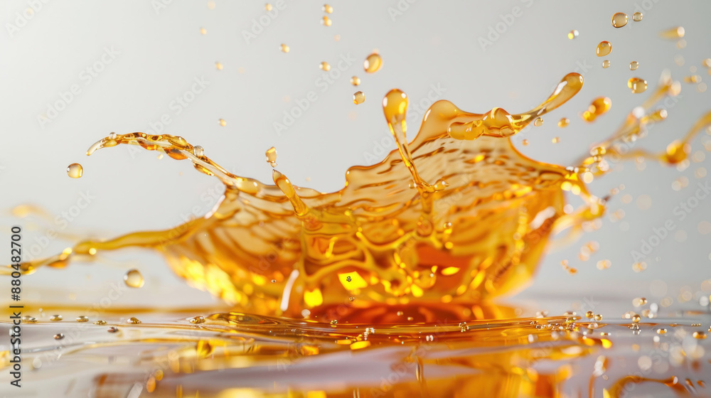Poster dynamic syrup splash in mid-air isolated on studio background