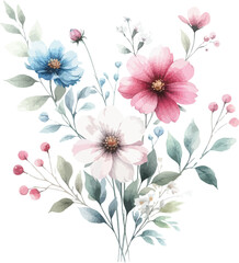 Elegant Watercolor color floral art by Hand draw colorful   flower and leaf vector art