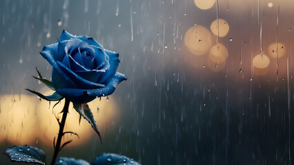a sad rainy blue rose