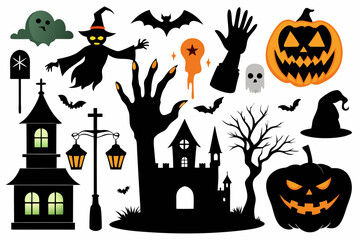 Retro Halloween Vector Art, Clipart, and Sublimation Set | Halloween Elements Icon Illustration