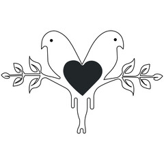 Heart single line art, continuous one line drawing of  Isolated outline vector art