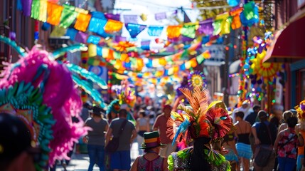 Nighttime carousel in a festive market with colorful decorations