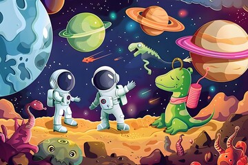 Alien and UFO in space adventure with a festive twist