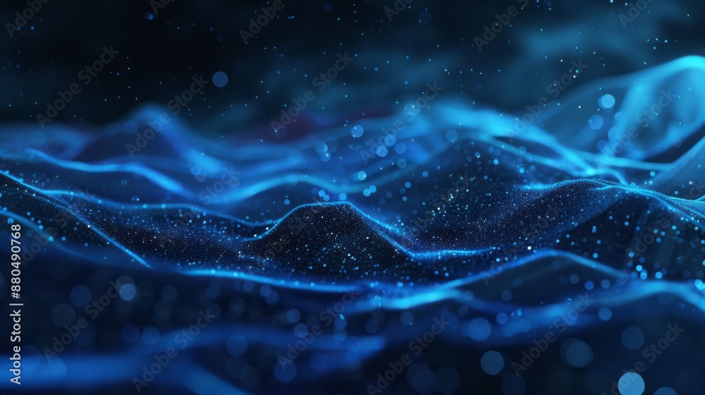 Wall mural digital light effects, dynamic wave patterns, and sparkling technology elements, perfect for high-te