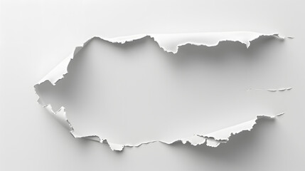 Fototapeta premium White sheet of paper with a large torn hole, white background