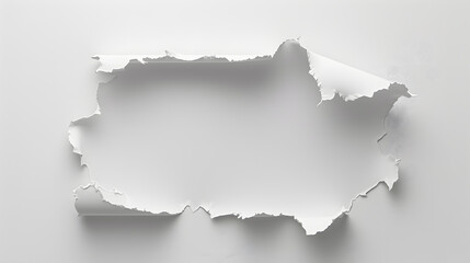 Obraz premium White sheet of paper with a large torn hole, white background