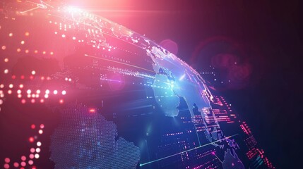 Global digital technology world featuring virtual business interface, high-tech network connections, and advanced data visualization for modern business strategies