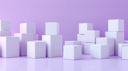 Obraz premium Series of minimal white cubes on a soft lavender background, simple yet striking