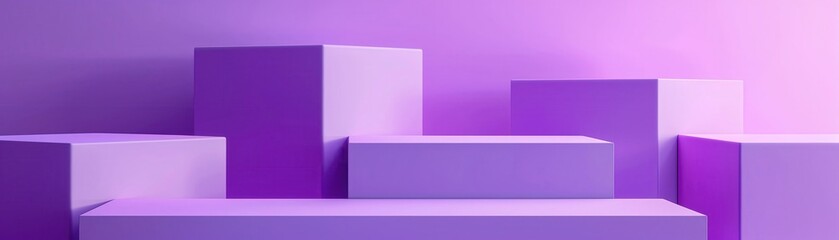 Fototapeta premium Soft purple cube podiums on a purple gradient background, monochromatic and soothing