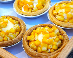 sweet corn tarts  bakery in wooden box