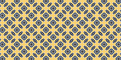 Geometric seamless vector wallpaper with blue and yellow stripes, perfect for vintage decor or textile design