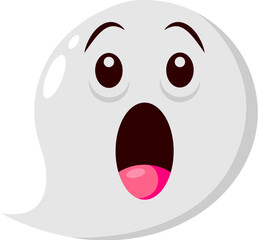 Halloween holiday emoji of surprised ghost cartoon character with wide open eyes and mouth, evoking charming mix of spookiness and shock expression. Isolated vector spook radiate wonder for messages