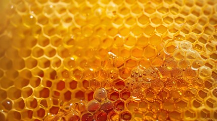 drop bee honey drip from hexagonal honeycombs