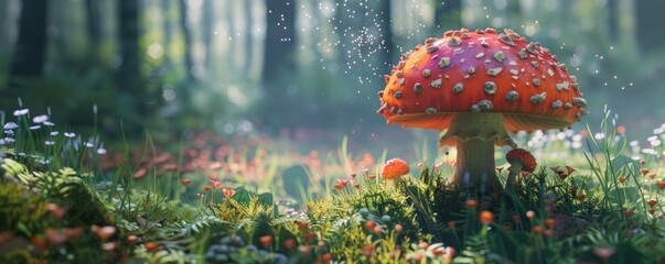 Whimsical mushroom fairy ring in a magical forest, 4K hyperrealistic photo