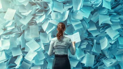 Businesswomen reviewing electronic documents on a digital virtual screen, highlighting document management system and process automation for efficient paperless documentation in a modern business envi