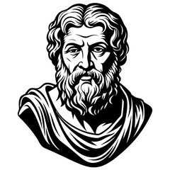 A drawing of a man with a beard, featuring black and white colors