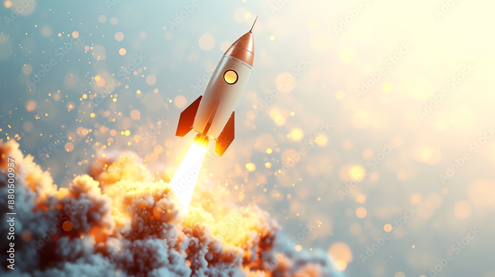 Poster rocket launch with smoke and bokeh.