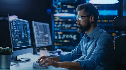 Engineer focused on robotics automation project in high-tech laboratory, innovating advanced robotic systems with precision tools and cutting-edge technology, ideal for depicting modern engineering, i