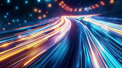 Dynamic flowing speed lines technology background with futuristic design elements in blue tones, perfect for high-tech presentations, digital interfaces, and modern tech-themed visuals