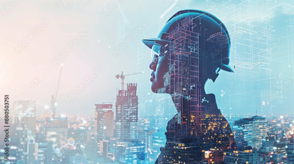 Poster engineer using smart industry and iot software for future building construction and technology proje