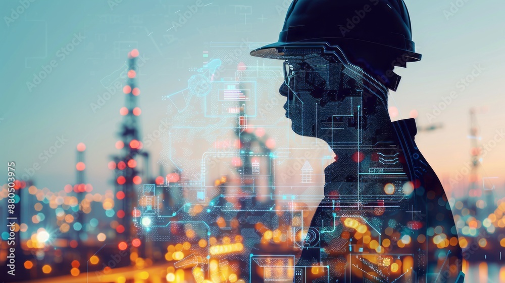 Poster engineer using smart industry and iot software for future building construction and technology proje