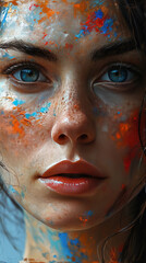 A Beautiful Modern Girl Portrait With A Contemporary Style Abstract Colorful Oil Painting On Canvas