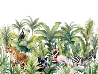 Papier peint photo Watercolor animals with palm leaves
