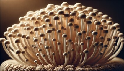 Fototapeta premium An image of a cluster of Enoki mushrooms