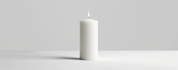 Isolated white candle on white background mockup, 4K hyperrealistic photo