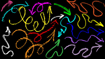 Hand Drawn Chalk Freehand Arrows Set